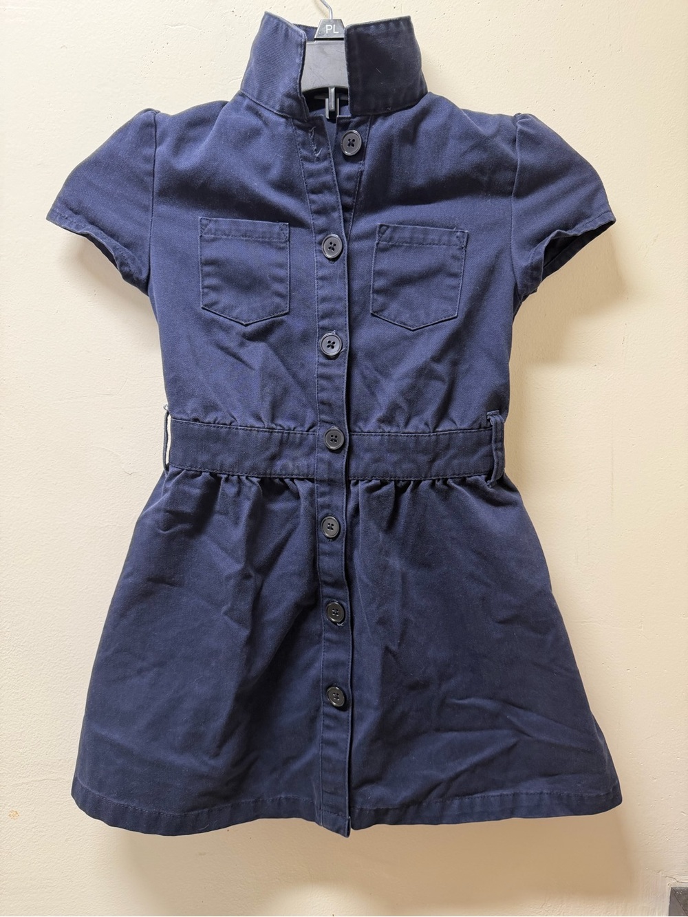 Girls Navy Button-Front Shirt Dress